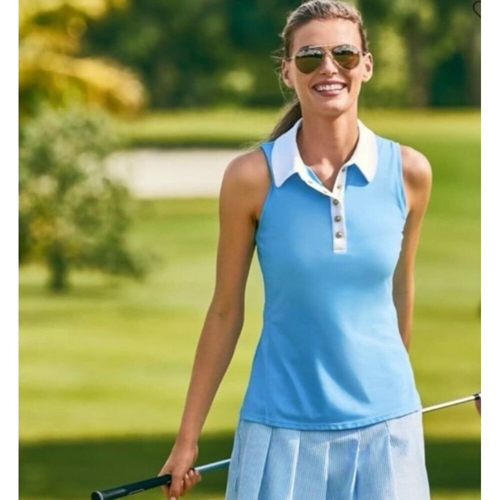 NWT LILLY PULITZER SIZE LARGE LUXLETIC IMARA POLO TOP *BLUE PERI* GOLF CASUAL